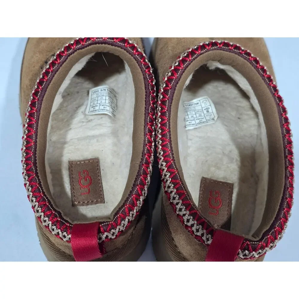 UGG Tazz Kids Big Kid Size 3 Chestnut Suede Clog Red Trim Slippers